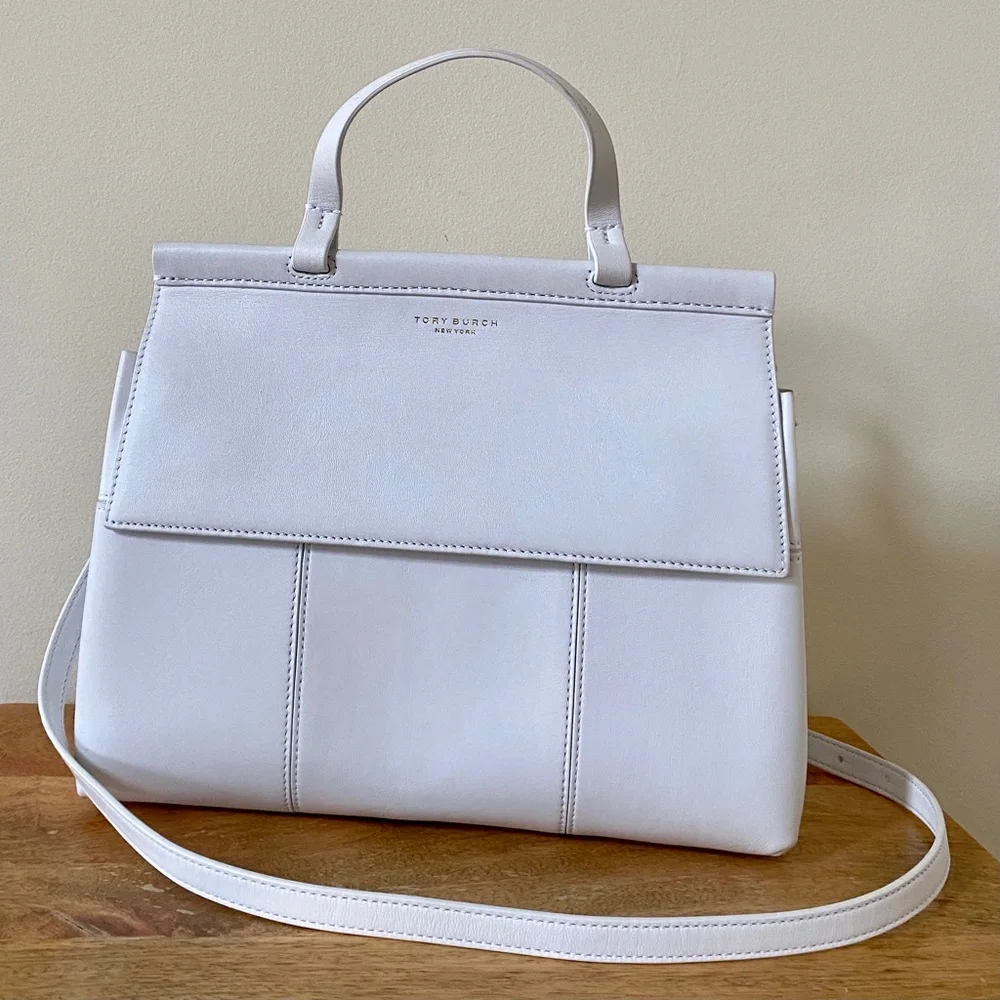 Tory Burch White Block T Leather Satchel Bag